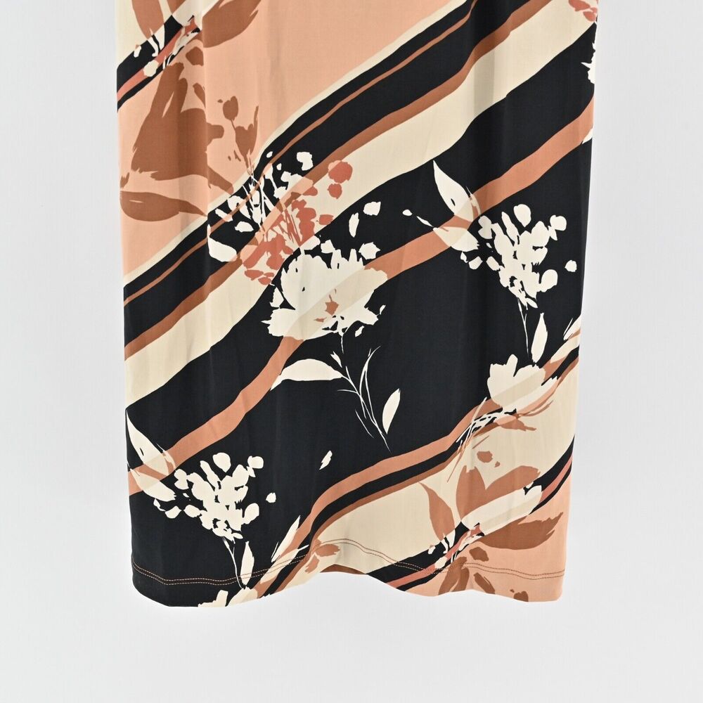 BCBGMAXAZRIA Dress‎ Sz L Brown Stripe Floral Collared Faux Wrap Long Sleeve Midi - Picture 7 of 12